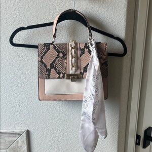 Aldo Pink and Cream Satchel with Snakeskin Accent